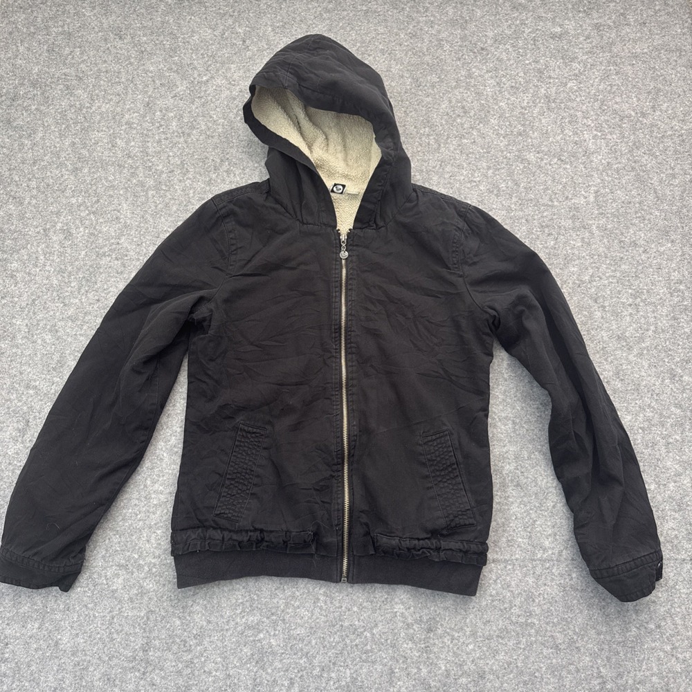 Roxy Sherpa Lined Full Zip Hoodie Y2K Black Womens LARGE